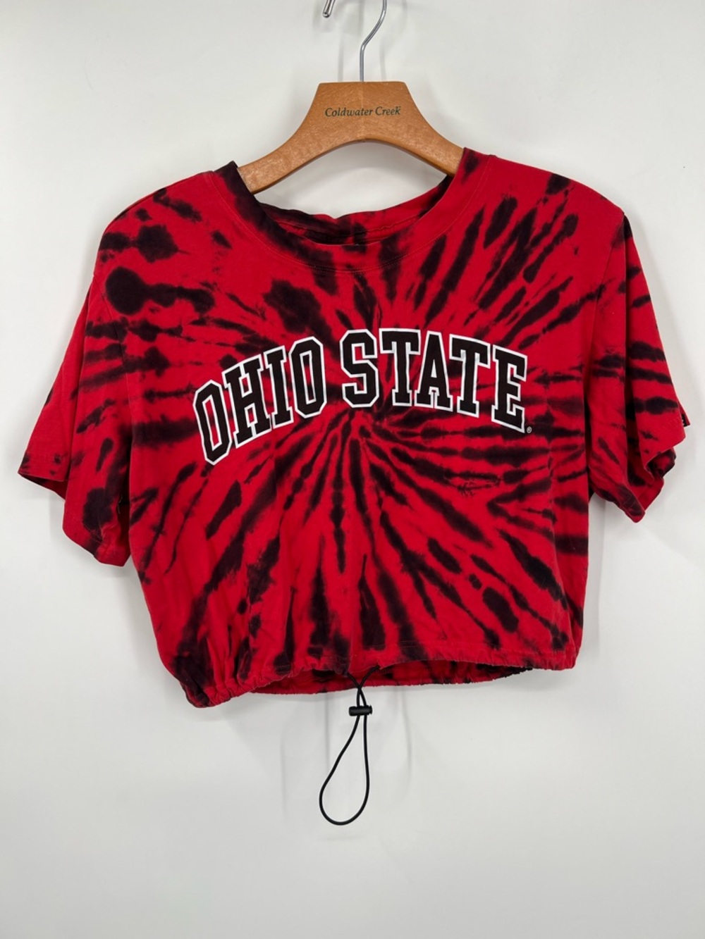 VS Victorias Secret PINK Red Black Ohio State Tie Dye Cropped Tee Shirt